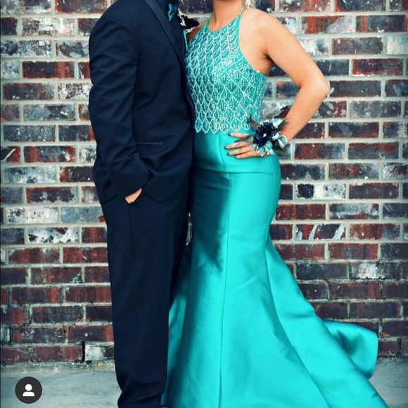 halter mermaid prom formal dress